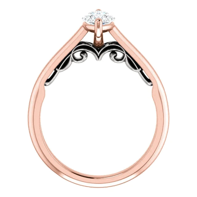 Solitaire Ring Real Marquise Diamond 1.50 Carats Two Tone Gold 14K