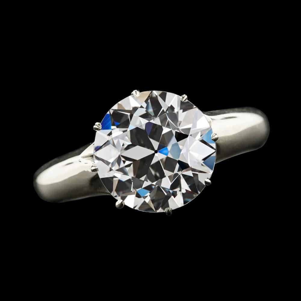 Solitaire Ring Round Old Miner Natural Diamond White Gold 4.25 Carats