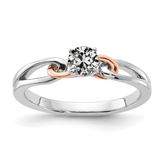 Solitaire Ring Round Old Miner Real Diamond Split Shank Two Tone 1 Carat