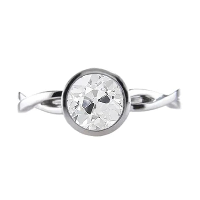Solitaire Ring Round Real Old Miner Diamond Twisted Style 1.25 Carats