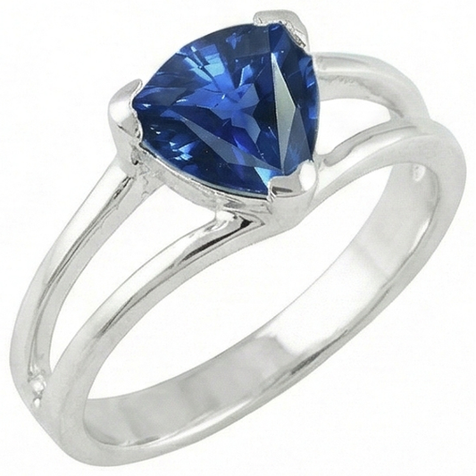 Solitaire Ring Split Shank Trillion Sri Lankan Sapphire 1 Carat