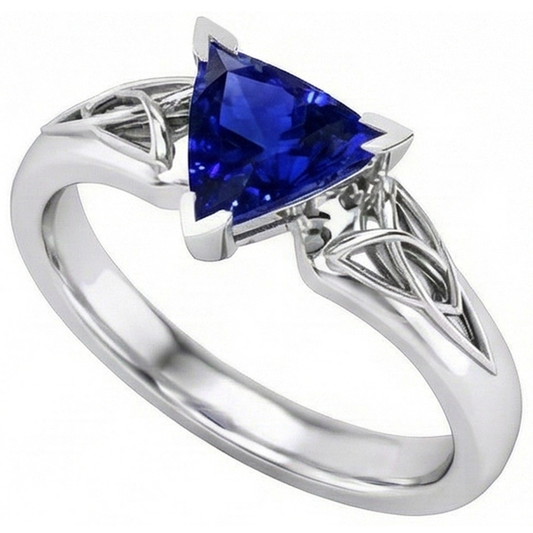 Solitaire Ring Trillion V Prong Blue Sapphire Antique Style 2 Carats