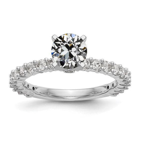 Solitaire Ring With Accents Natural Round Old Mine Cut Diamond 3 Carats