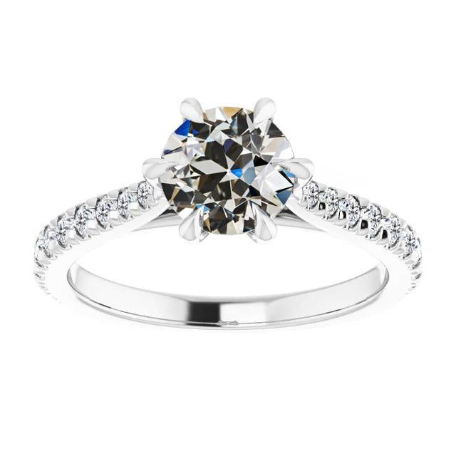 Solitaire Ring With Accents Natural Round Old Mine Cut Diamond 4.50 Carats
