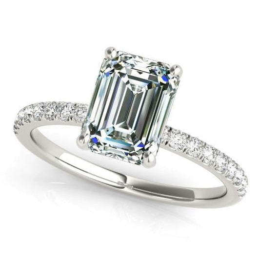 Solitaire Ring With Accents Round & Emerald Real Natural Earth Mined Diamond Gold 6.50 Carats