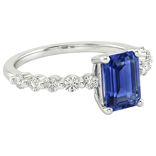 Solitaire Ring With Side Stones Blue Sapphire & Natural Earth Mined Diamond 4 Carats