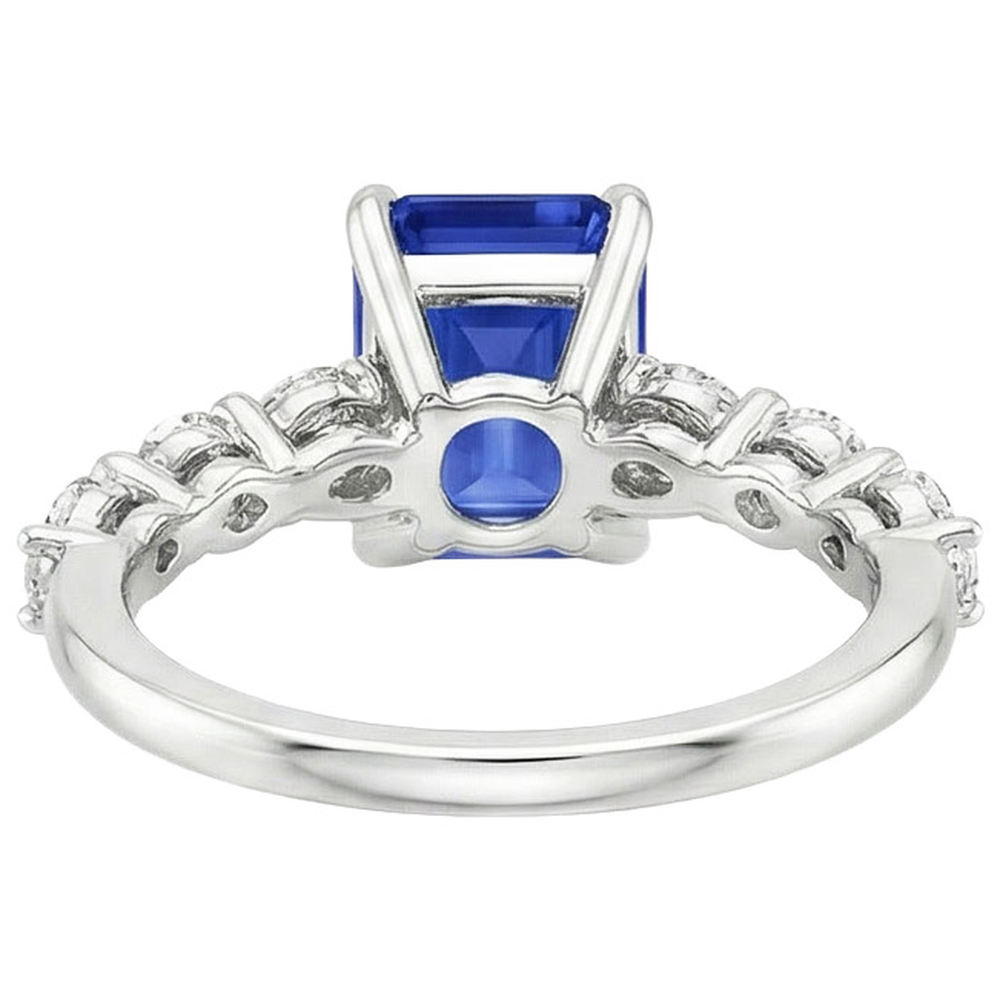 Solitaire Ring with Accents Blue Sapphire & Natural Earth Mined Diamond 4 Carats