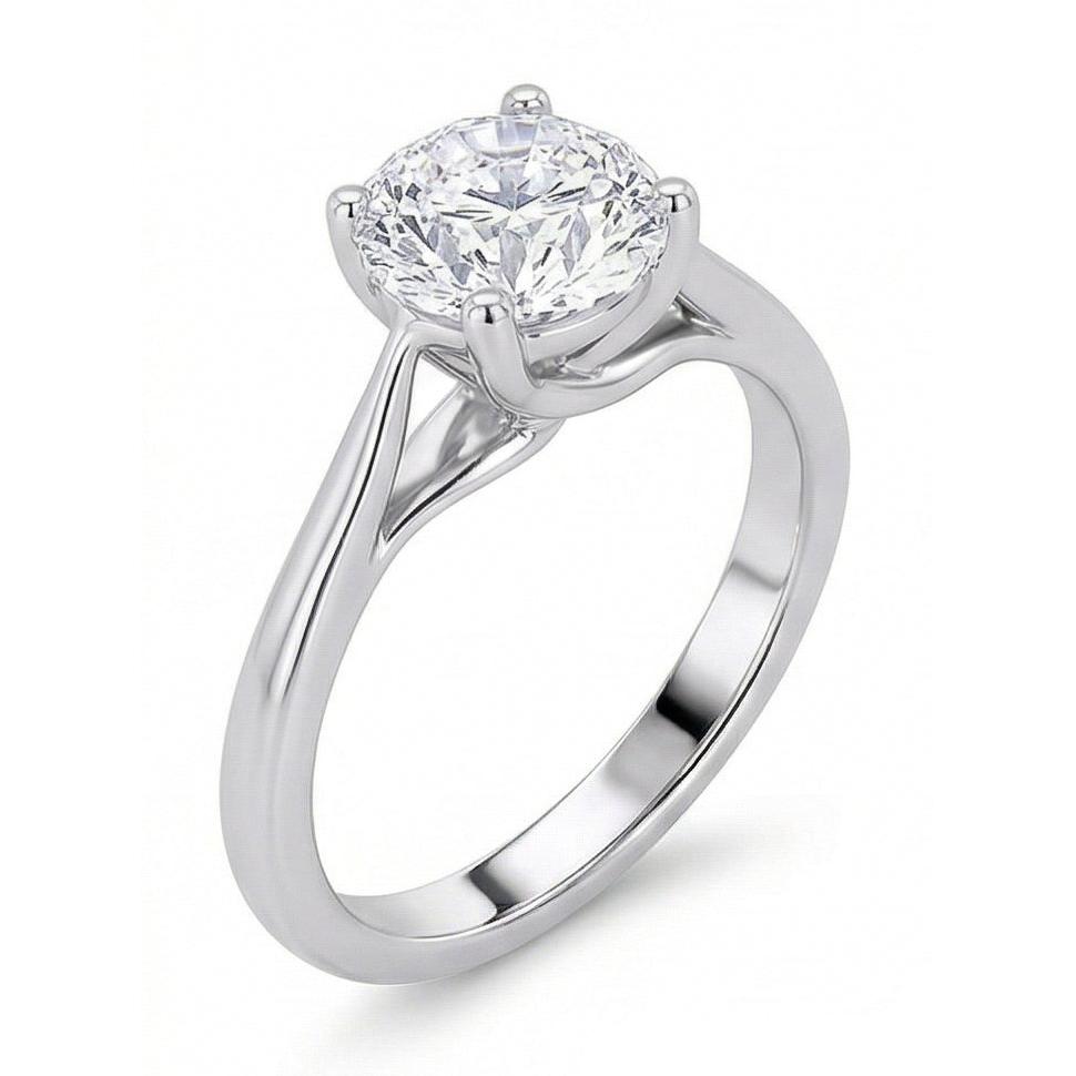 natural round diamond 2ct ring on white background