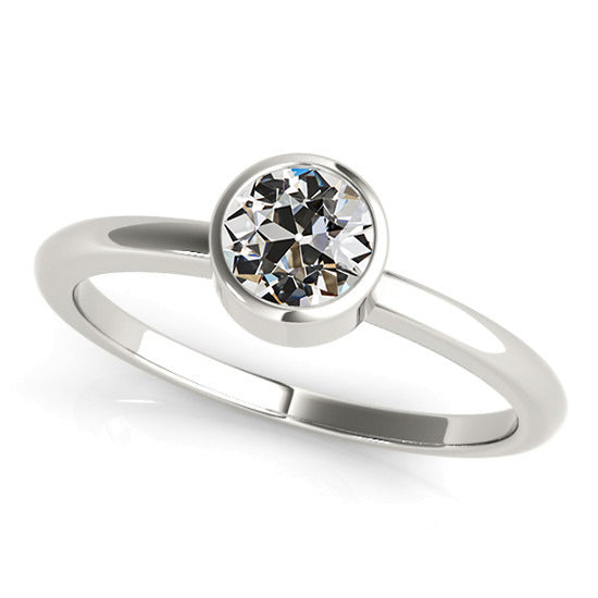 Solitaire Round Natural Old Mine Cut Diamond Bezel Set 2 Carats 14K Gold