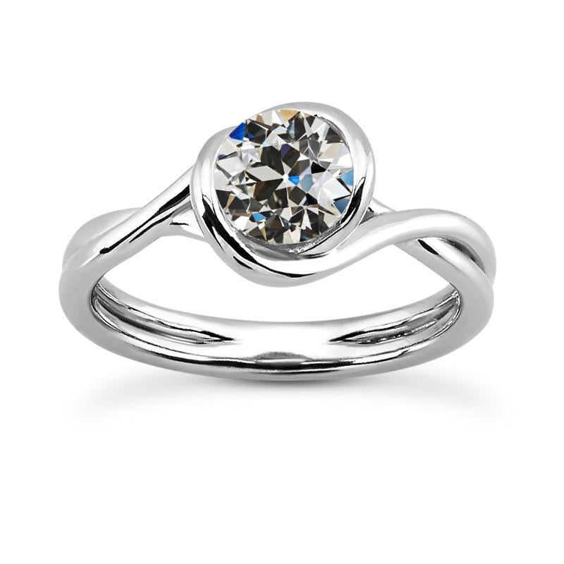Solitaire Round Old Miner Real Diamond Ring Twisted Shank 2 Carats Gold