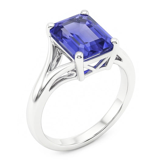Solitaire Split Shank Emerald Light Blue Sapphire Ring 2 Carats
