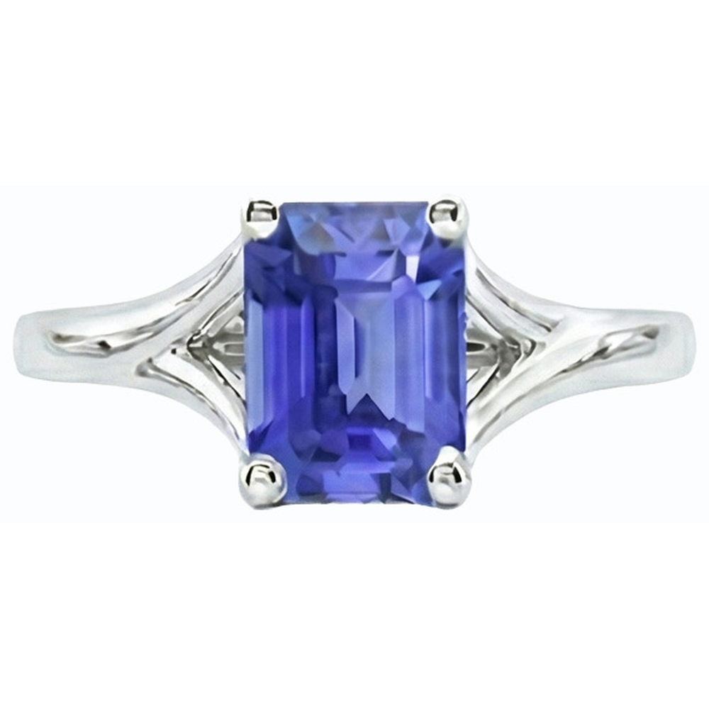 Solitaire Split Shank Emerald Light Blue Sapphire Ring 2 Carats