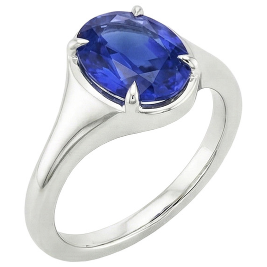 Solitaire Sri Lankan Sapphire Ring White Gold 14K Oval Cut 3 Carats