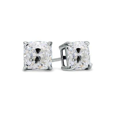 Solitaire Stud Earrings Cushion Old Miner Real Natural Earth Mined Diamonds 3 Carats Prong Set
