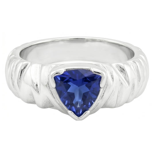 Solitaire Trillion Ring V Prong Blue Sapphire Vintage Style 1 Carat
