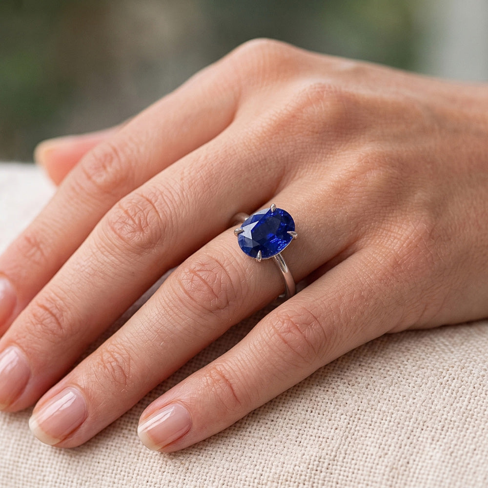 Solitaire Wedding Ring White Gold Blue Sapphire 3 Carats