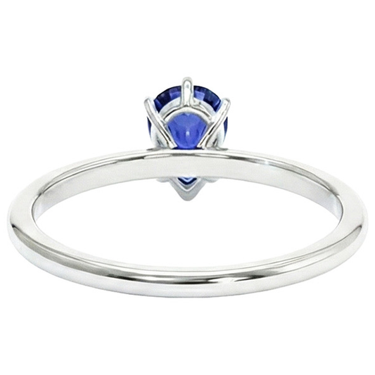 Solitaire White Gold Ring Teardrop Style Pear Blue Sapphire 2 Carats
