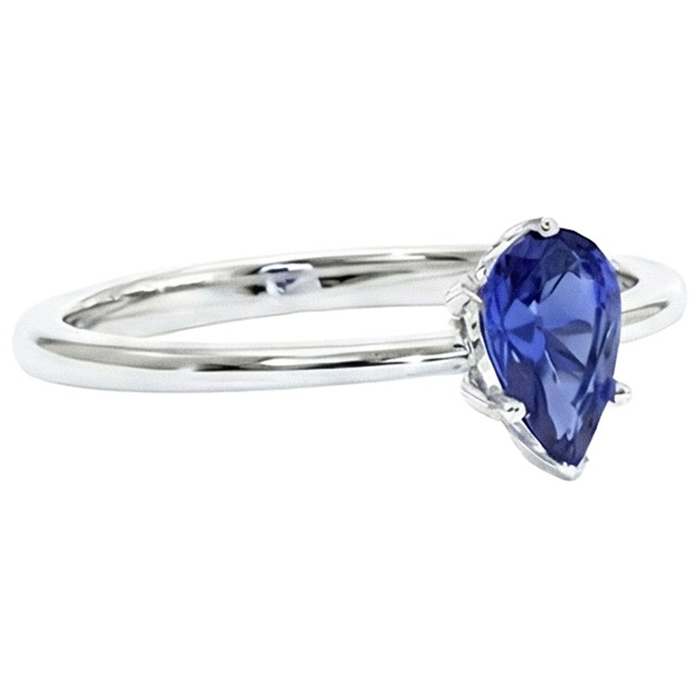 Solitaire White Gold Ring Teardrop Style Pear Blue Sapphire 2 Carats