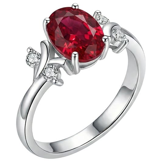 Solitaire With Accent 1.70 Ct. Ruby And Natural Earth Mined DIAMOND ( NOT LAB GROWN )s Ring White Gold 14K