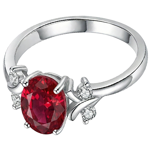 Solitaire With Accent 1.70 Ct. Ruby And Natural Earth Mined DIAMOND ( NOT LAB GROWN )s Ring White Gold 14K