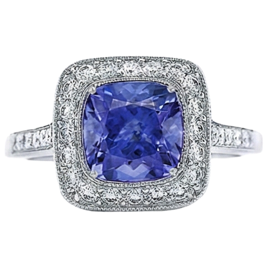 Solitaire With Accent 18 Ct Tanzanite With Natural Earth Mined Diamonds Ring White Gold