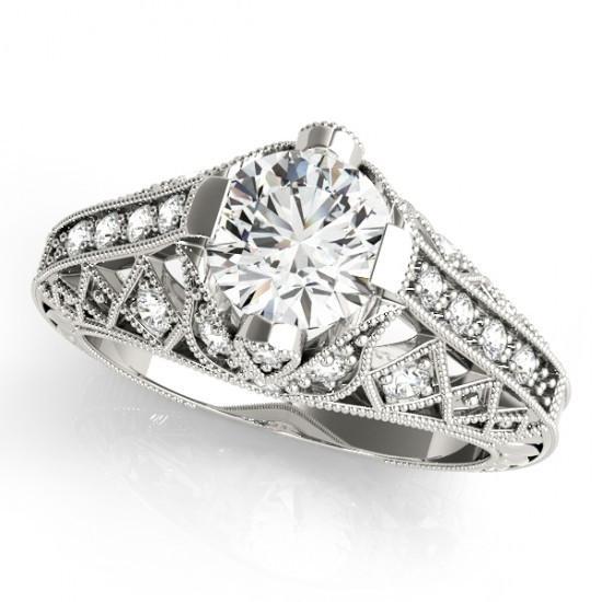 Solitaire With Accent 1.50 Ct. Real Diamond White Gold Engagement Ring