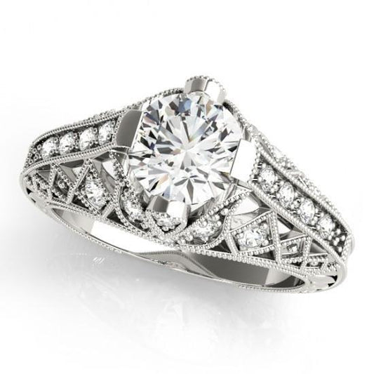 Solitaire With Accent 1.50 Ct. Real Diamond White Gold Engagement Ring