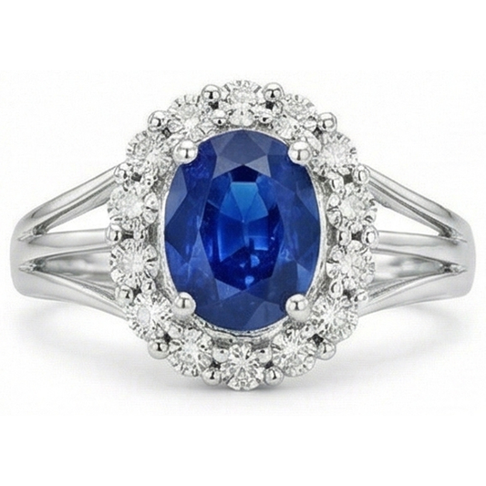 natural round sapphire 2.40ct ring front view