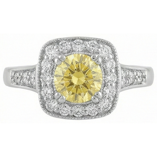Solitaire With Accent 3.5 Ct Yellow Sapphire And Natural Earth Mined Diamonds Ring