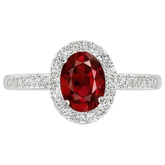 Solitaire With Accent 3.85 Carats Ruby And Natural Earth Mined Diamonds Ring 14K WG