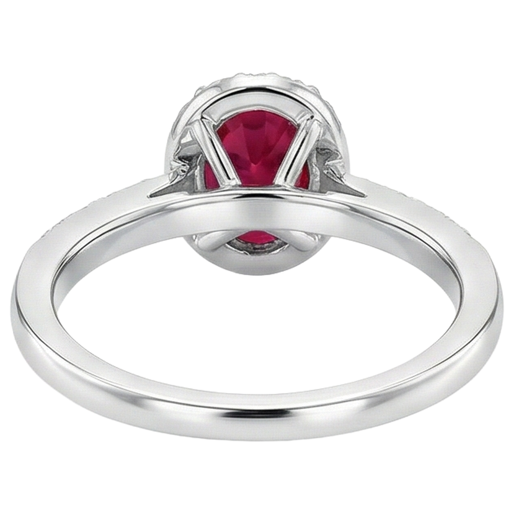 Solitaire With Accent 3.85 Carats Ruby And Natural Earth Mined Diamonds Ring 14K WG