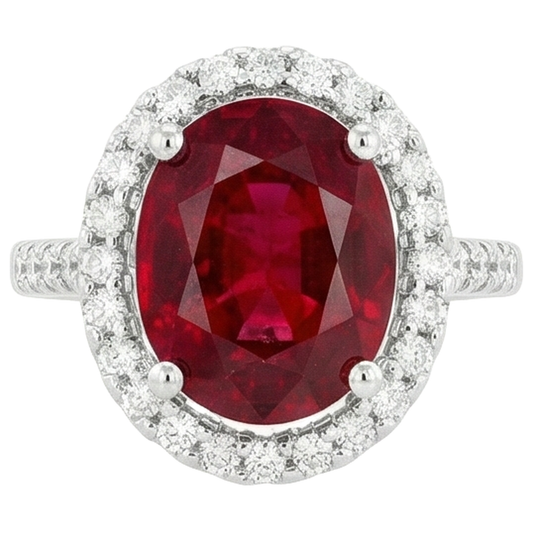 Solitaire With Accent 7 Ct. Ruby And Natural Earth Mined Diamonds Ring White Gold 14K