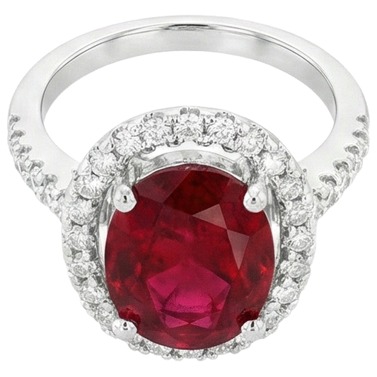 Solitaire With Accent 7 Ct. Ruby And Natural Earth Mined Diamonds Ring White Gold 14K
