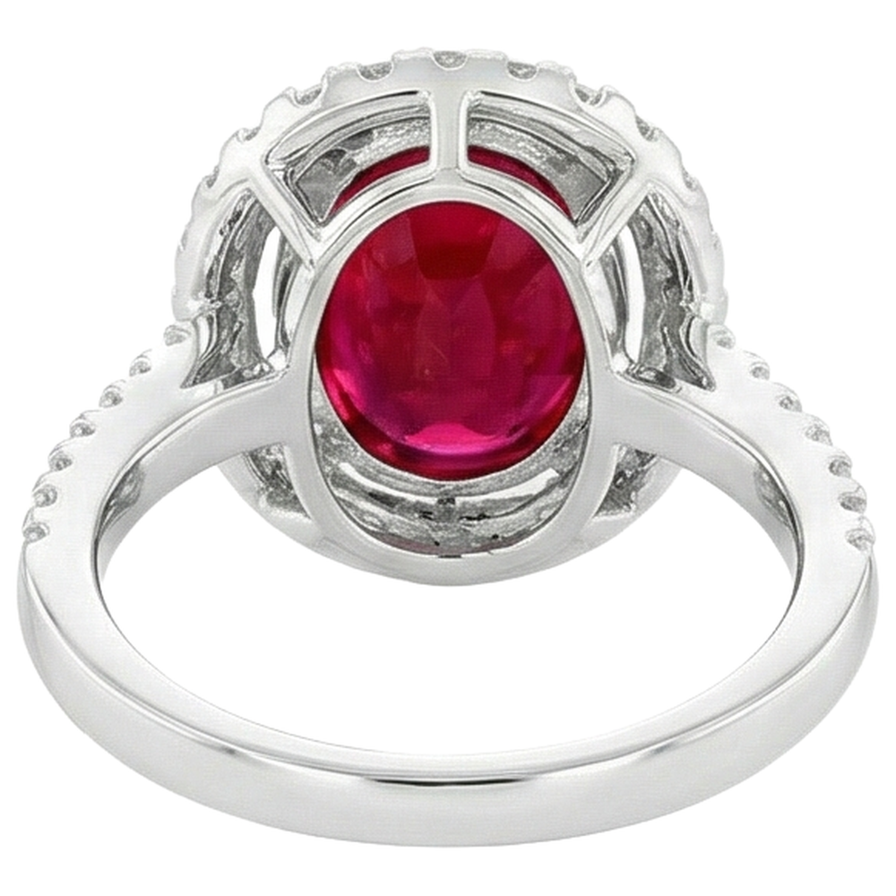 Solitaire With Accent 7 Ct. Ruby And Natural Earth Mined Diamonds Ring White Gold 14K