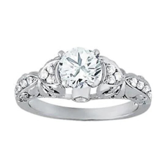 Solitaire With Accents 1 Carat Round Real Diamond Engagement Ring White Gold 14K