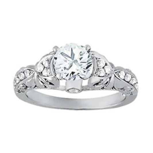 Solitaire With Accents 1 Carat Round Real Diamond Engagement Ring White Gold 14K