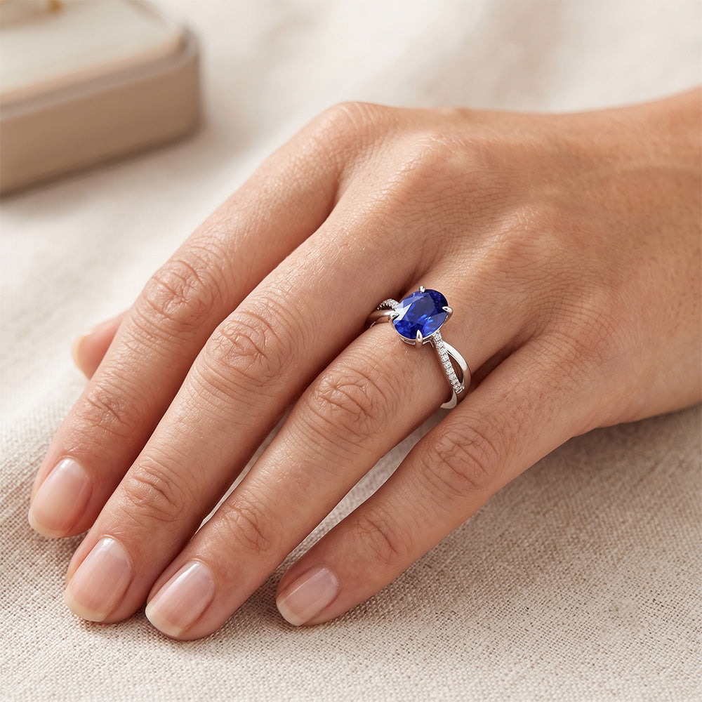Solitaire With Accents Anniversary Ring Blue Sapphire 3.50 Carats