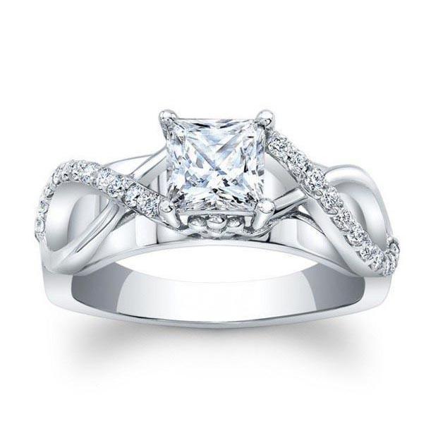 Solitaire With Accents Gold Princess Cut Real Diamond Engagement Ring 1 Carat