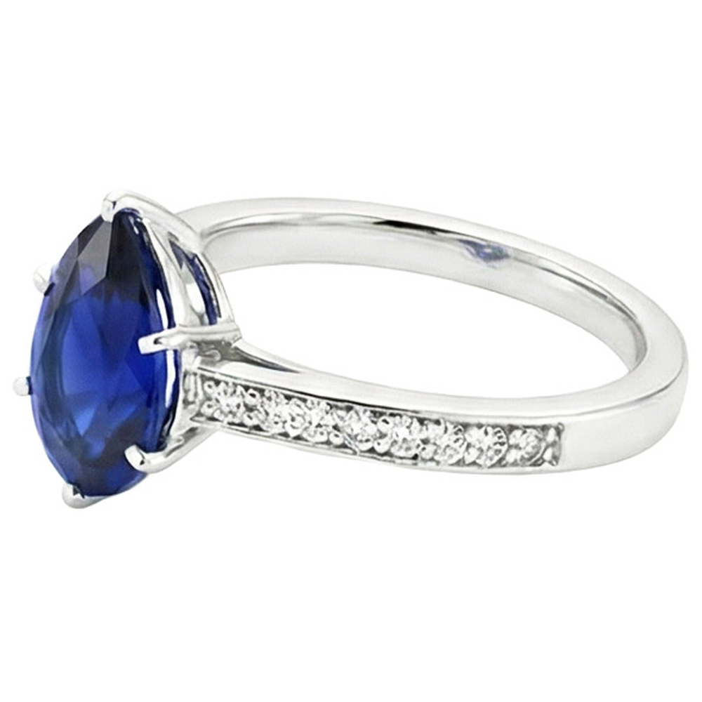 Solitaire With Accents Ring Blue Sapphire 3.50 Carats Channel Setting