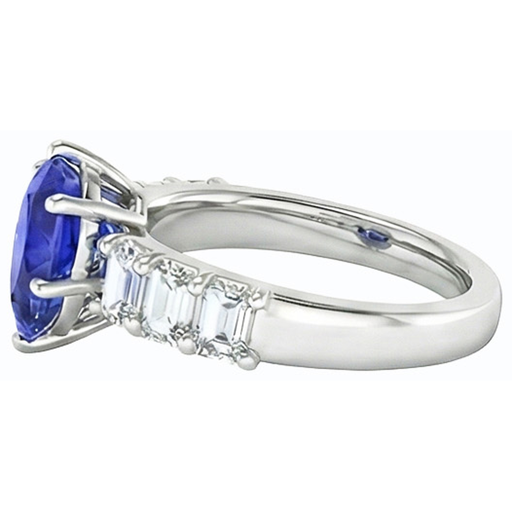 Solitaire With Emerald Natural Earth Mined Diamond Accents Ring Blue Sapphire 2.50 Carats