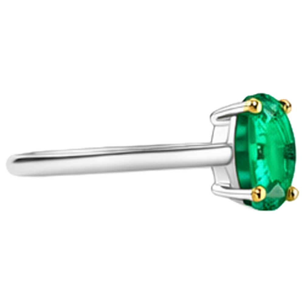 Emerald Oval Cut Gemstone Ring in 14K Two Tone Gold – back view