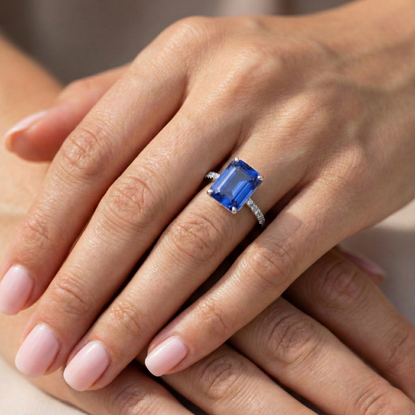 Solitaire Blue Sapphire With Accents Ring & Pave Set Natural Earth Mined Diamonds 5 Carats