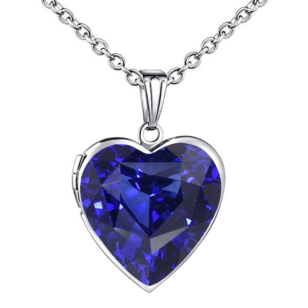 Cornflower Blue Sapphire Heart Cut Precious Stone Pendant in 14K White Gold – main view