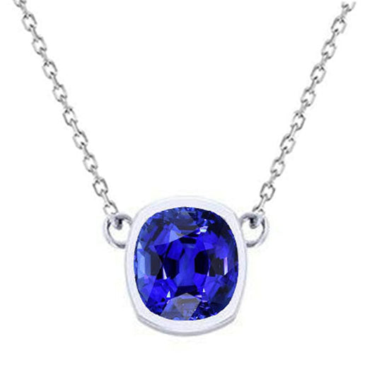 Blue Sapphire Cushion Cut Precious Stone Pendant in 14 Karat White Gold – main view
