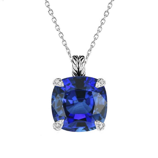 Authentic Royal Blue Sapphire Precious Stone Pendant 4 ct 14K White Gold – main view