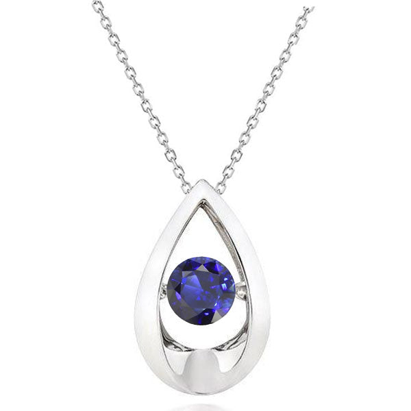 Stone Pendant Necklace 14K White Gold with Royal Blue Sapphire – main view