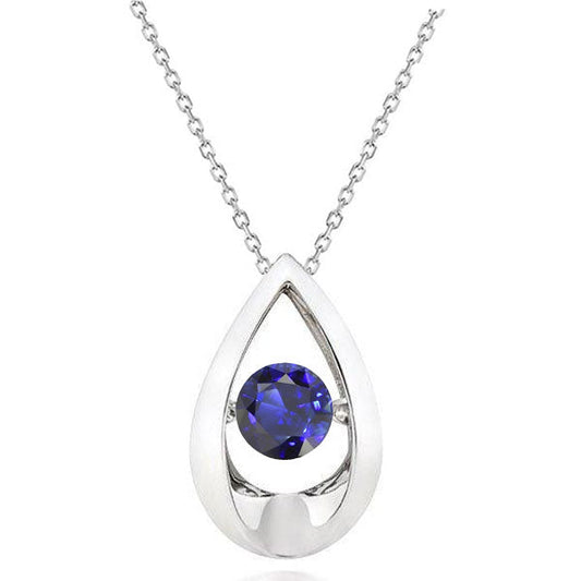 Stone Pendant Necklace 14K White Gold with Royal Blue Sapphire – main view