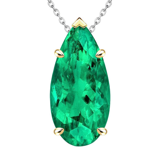 Authentic Colombian Emerald Gemstone Pendant 8 ct Two-Tone 14K Gold – main view