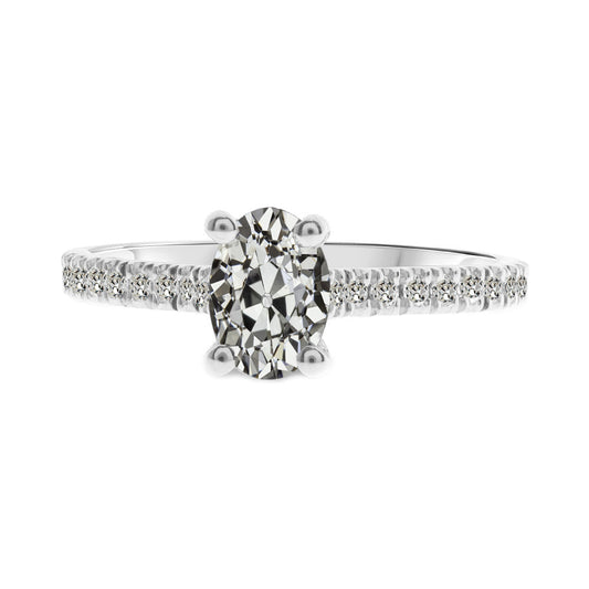 Old Mine Cut Diamond ring in 14K White Gold – main view
