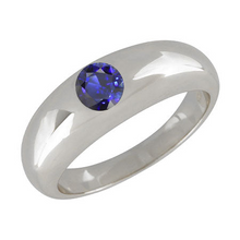 Solitaire Ring Round Ceylon Sapphire Flush Set Thick Shank